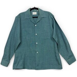 Vtg 1950s 60s Arrow Perma Iron Long Sleeve Shirt Mens M Teal Blue Loop Collar